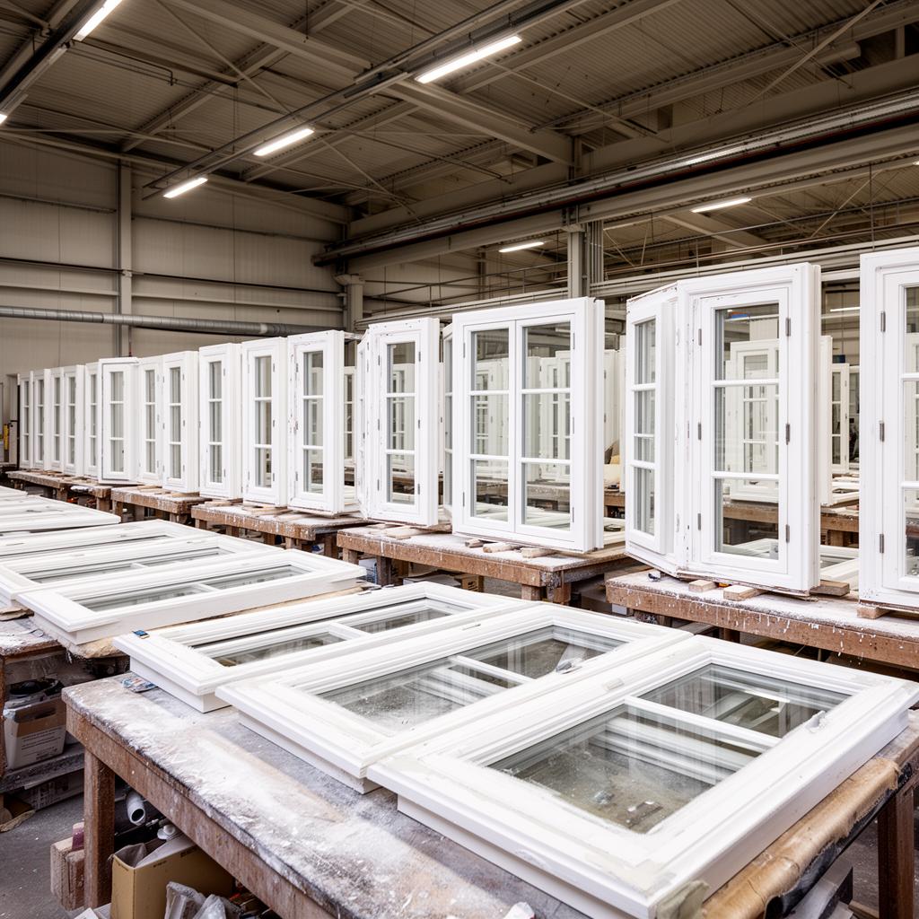 Fönsterhantverkare arbetar med fönsterrenovering i verkstaden
