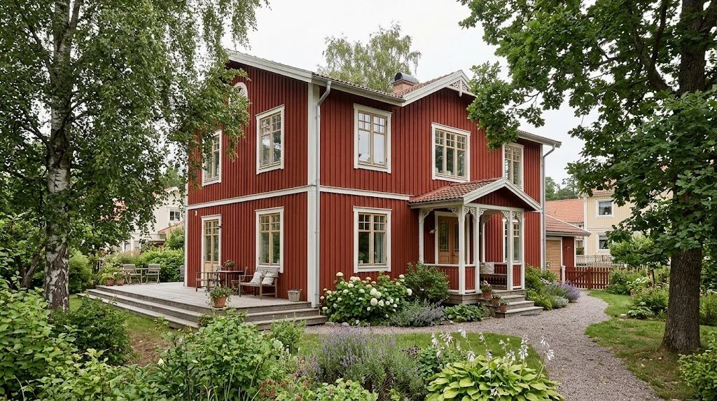Varsamt renoverade träfönster på en villa i Danderyd
