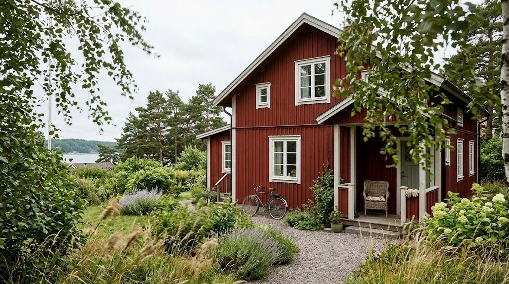 Renoverade träfönster på en äldre villa på Lidingö