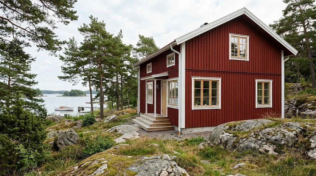 Renoverade träfönster på en villa i Nacka