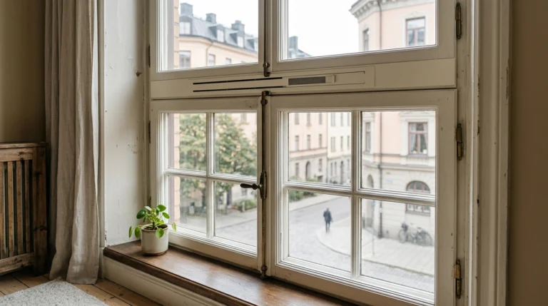 Fönsterventil i ett renoverat äldre träfönster