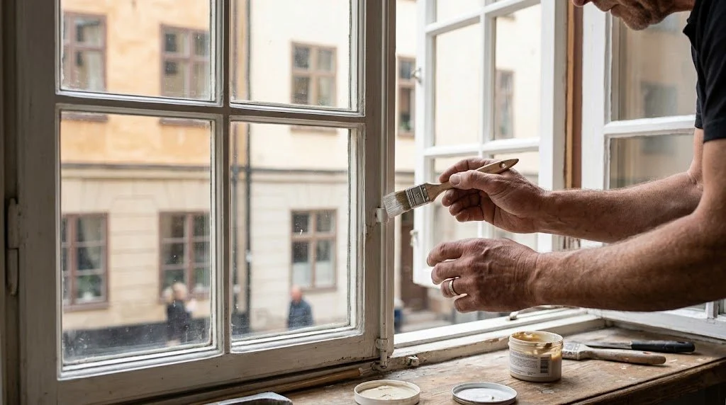 Varsam renovering av spröjs på ett äldre träfönster