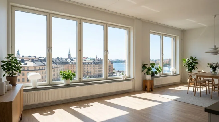 Solskyddsglas i en ljus lägenhet i Stockholm